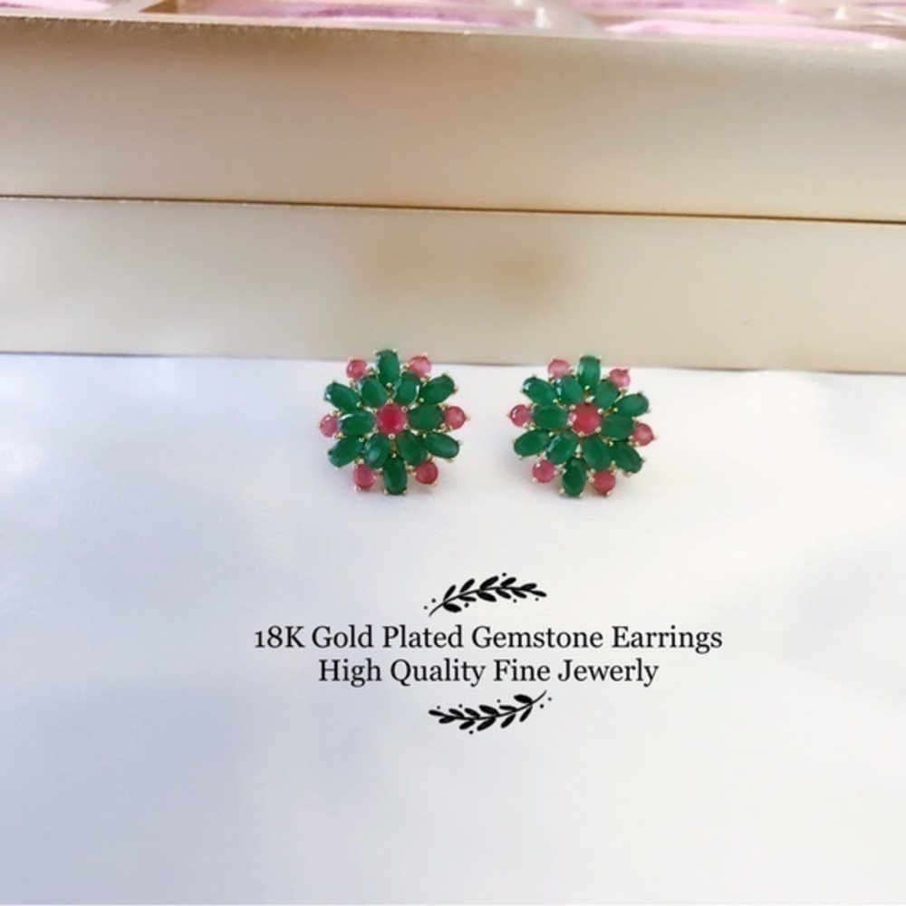 Gemstone Flower Stud Earrings